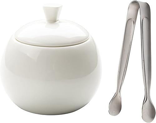 Azucarero de cerámica con tapa y pinzas para cubos de azúcar, recipiente de porcelana blanca de 15.5 onzas para el hogar y la cocina