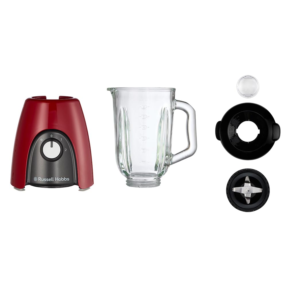 Russell Hobbs Batidora de Vaso para batidos, zumos y papillas, vaso de cristal de 1,5 l, 2 velocidades con función Pulse, cuchillas de acero inoxidable, sin BPA, 850 W max, Desire 27121-56