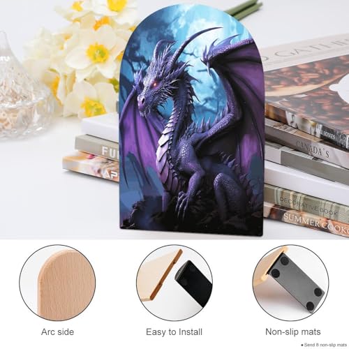 Sujetalibros de dragón morado y madera resistente con acabado premium 5