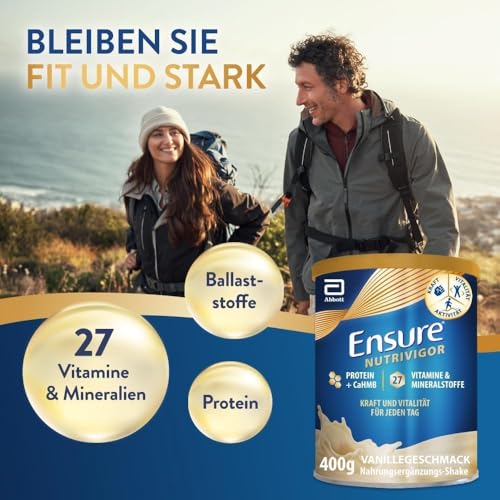 Ensure NutriVigor Vanille 400g Nahrungsergänzungsshake: Proteine, 27 Vitamine & Mineralstoffe, Vitamin C, Vitamin D, Zink und Magnesium – Für eine gesunde, ausgewogene Ernährung