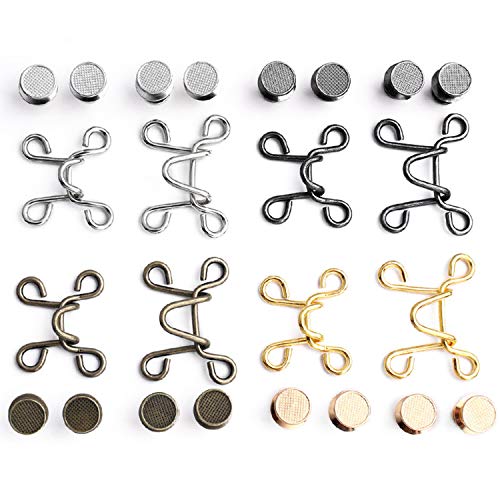 32 Pieces Adjustable Waist Buckle Extender Set, Yotako Jean Waist Tightener Jean Buttoned Replacement Clip Snap Tack Metal Button Jeans Button Attacher for Loose Pant Gifts for Women