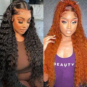 Natural Color 13x6 Deep Wave Lace Front Wigs 24 Inch+Ginger Orange 13x4 Deep Wave Lace Front Wigs 30 Inch