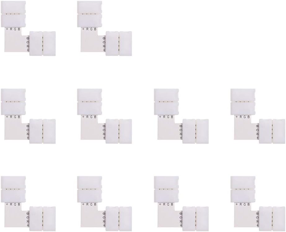 L Shape 4 Pins RGB LED Strip Connector Quick Splitter 10 Pack White