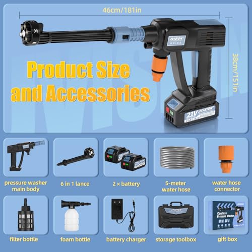 Cordless Pressure Washer, Portable Power Washer for Patio & Car, 6 in 1 Battery-Operated System with 5M Hose, Jet Wash Tool with Dual Batteries, High-Pressure Cordless Jet Cleaner 8 Cordless Pressure Washer, Portable Power Washer for Patio & Car, 6 in 1 Battery-Operated System with 5M Hose, Jet Wash Tool with Dual Batteries, High-Pressure Cordless Jet Cleaner - Image 8