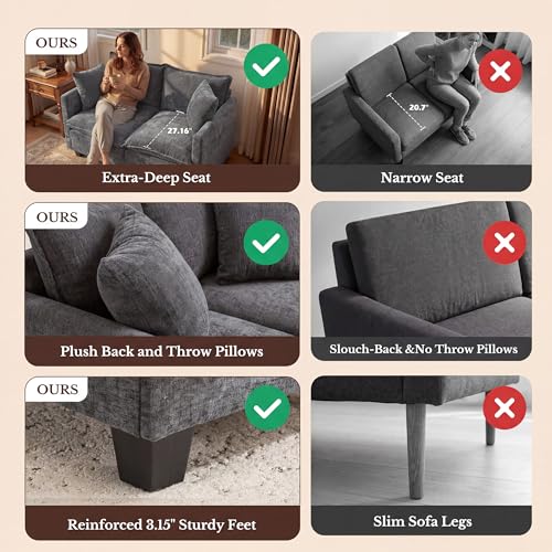 Image of Loveseat Sofa with Cloud 3-Layer Cushion & 27 inch Deep Seat, Modern Love Seat Small Couch with 2 Washable Pillows for Small Spaces, Bedroom, Apartment, Office, Living Room, in a Box, 50-Inch Grey