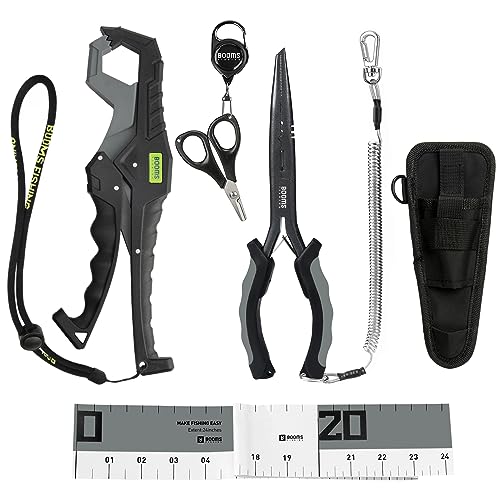 Booms-Fishing-Pliers-Kit-Saltwater-Fishing-Gifts-for-Men-4pc-Fishing-Tool-Kit-Fishing-Gear-Ice-Fishing-Accessories-Needle-Nose-Pliers-Fishing-Tackle-Fish-Gripper-Fishing-Scissors-Fish-Ruler-TK1U