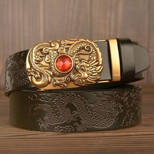 Cowhide Ratchet Belts Ruby Setting Engraved Dragon Slide Buckle Adjustable Floral Embossed Western Classic Belt4
