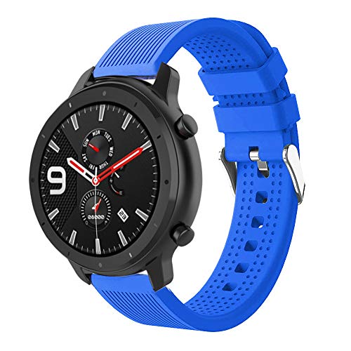 Modern Silicone Watchband Replacement Compatible for Amazfit GTR 42mm Smart Watch, Soft, Durable (Dark Blue)