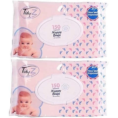 Tidyz 300 Nappy Bag with Tie Handle, Nappy Bags Scented, Disposable Nappy Sacks Cover