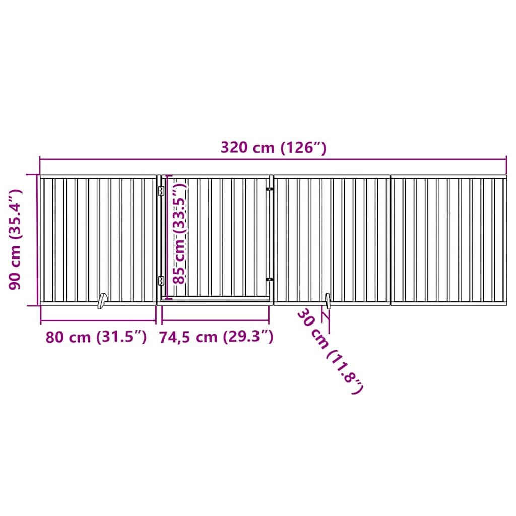 Barrera para perros con puerta plegable, 4 paneles, madera de álamo marrón, 320 cm, independiente, plegable, protección para perros, cachorros, interior y exterior, seguro y portátil