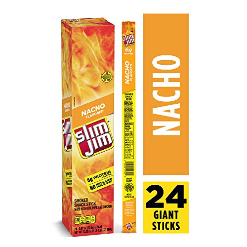 Slim Jim Giant Smoked Meat Sticks, Nacho Flavor, Keto Friendly, 0.97 oz. 24-Count
