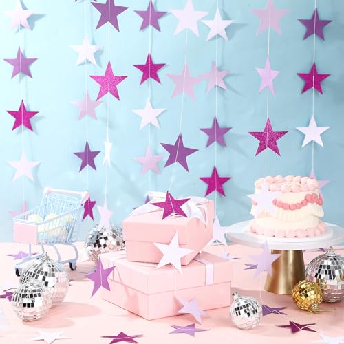 Image of Patelai Glitter Star Garland Banner 2026 Graduation Decor 130 Feet Star Hanging Banner Twinkle Backdrop for Party Birthday Classroom Wedding Supplies(Purple,White)