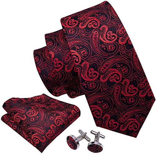 Image of Barry.Wang Men Suspender Set with Necktie Elastic Y Type Heavy Duty 6 Clips Braces Tie Handkerchief Cufflink Pin 6PCS