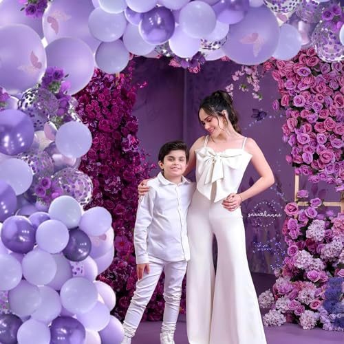 Felice Arts Purple Balloons Garland Kit Pastel Purple Balloons Arch Kit Metallic Purple and Different Size Latex Balloons Set for Girl\'s Birthday Baby Shower Wedding Party Decoration