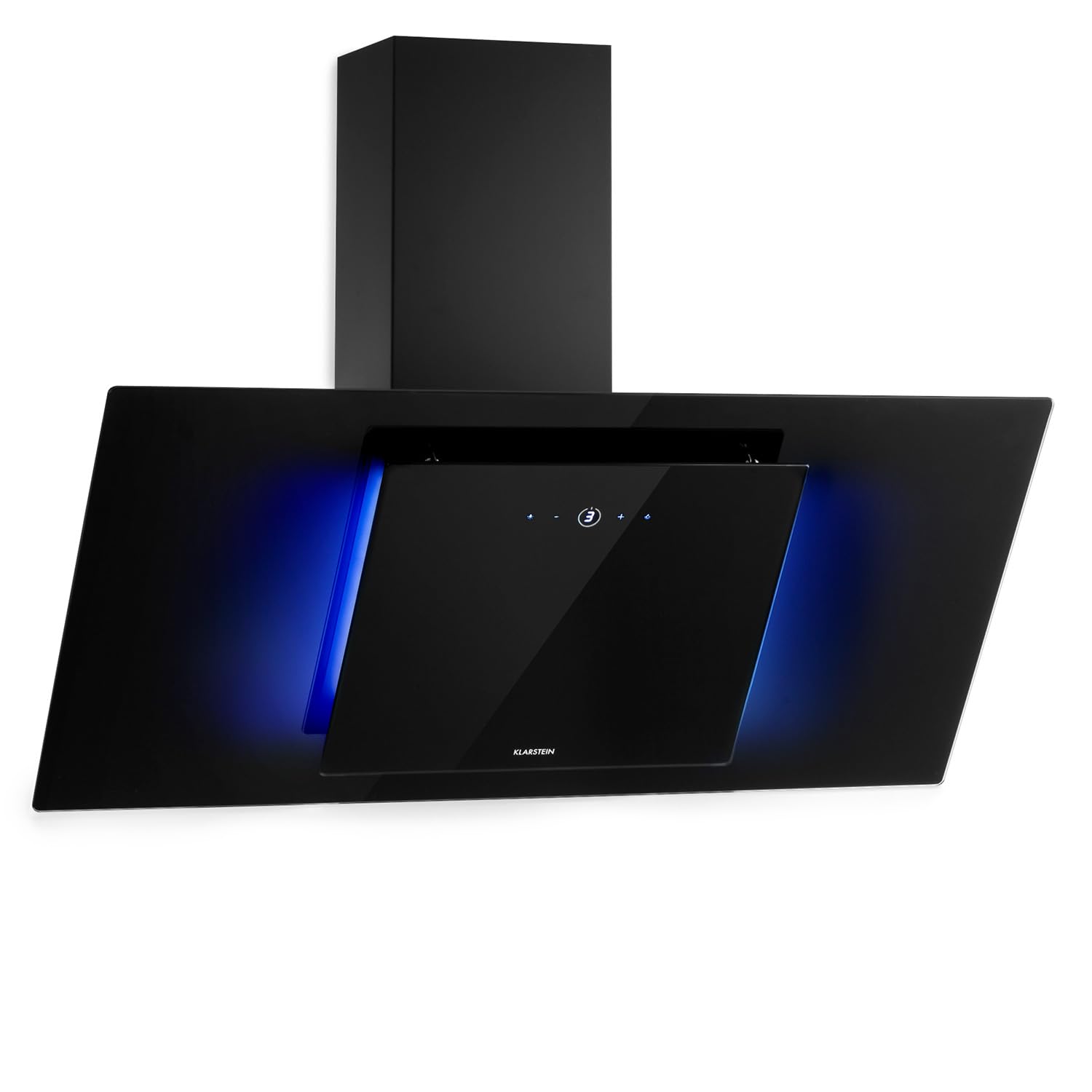 Klarstein Wandmontage Eleonora - Kopffreie Dunstabzugshaube, EEK A++, Abluftleistung: 426 m³/h, Touch Control, RGB-Ambiente-Farbe, 60 dB, Umluft und Abluft, LED Beleuchtung, Fettfilter, 90 cm, schwarz