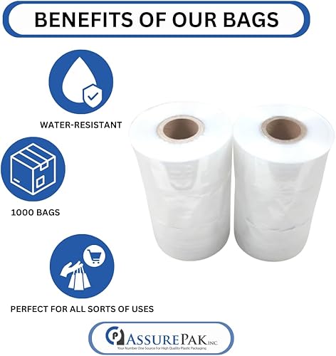 Miniatura 6 de Bolsas de polietileno transparente de LDPE en un rollo, 1000 bolsas de 8 x 4 x 18 pulgadas de grosor, ideales para almacenamiento de alimentos: