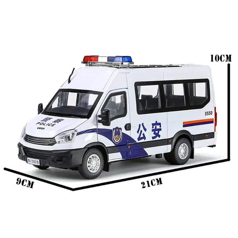 Image of Kids Model 1:24 Van Police Die Cast Metal Car Pull Back Action Opening Doors with Realistic Engine Sound Lights Toy Car Gift for Boys - White