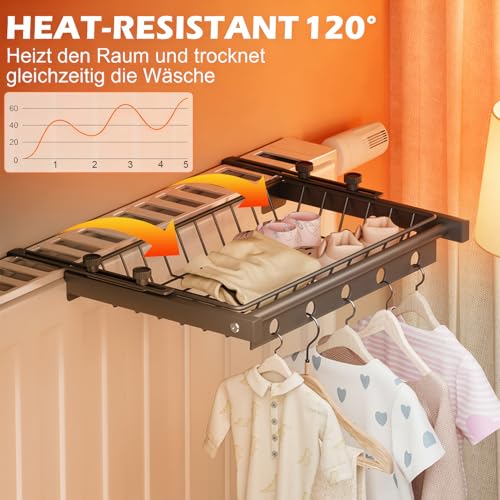 AZMUDE Porte-serviettes pour radiateur à suspendre, 40 cm, réglable, sans perçage, pour balcon (0 à 11 cm), en aluminium, pour vêtements, chaussettes, chaussures (avec filet métallique) – vue 8
