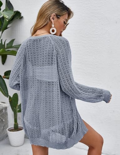 Image of Women Crochet Lightweight Cardigan Cover Up Open Front Long Sleeve Summer Cardigans