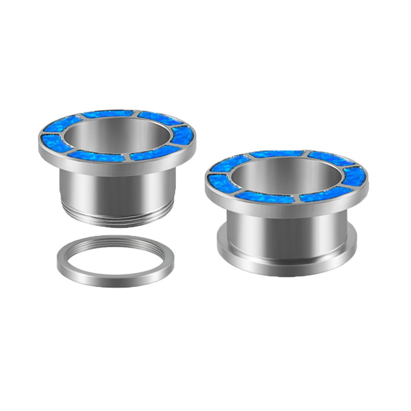 Gualiy 2 Pièce Ecarteur Oreilles 8-25mm Femme, Ecarteur Tunnel Oreille Acier inoxydable Vis Arrière avec Opale, Argent