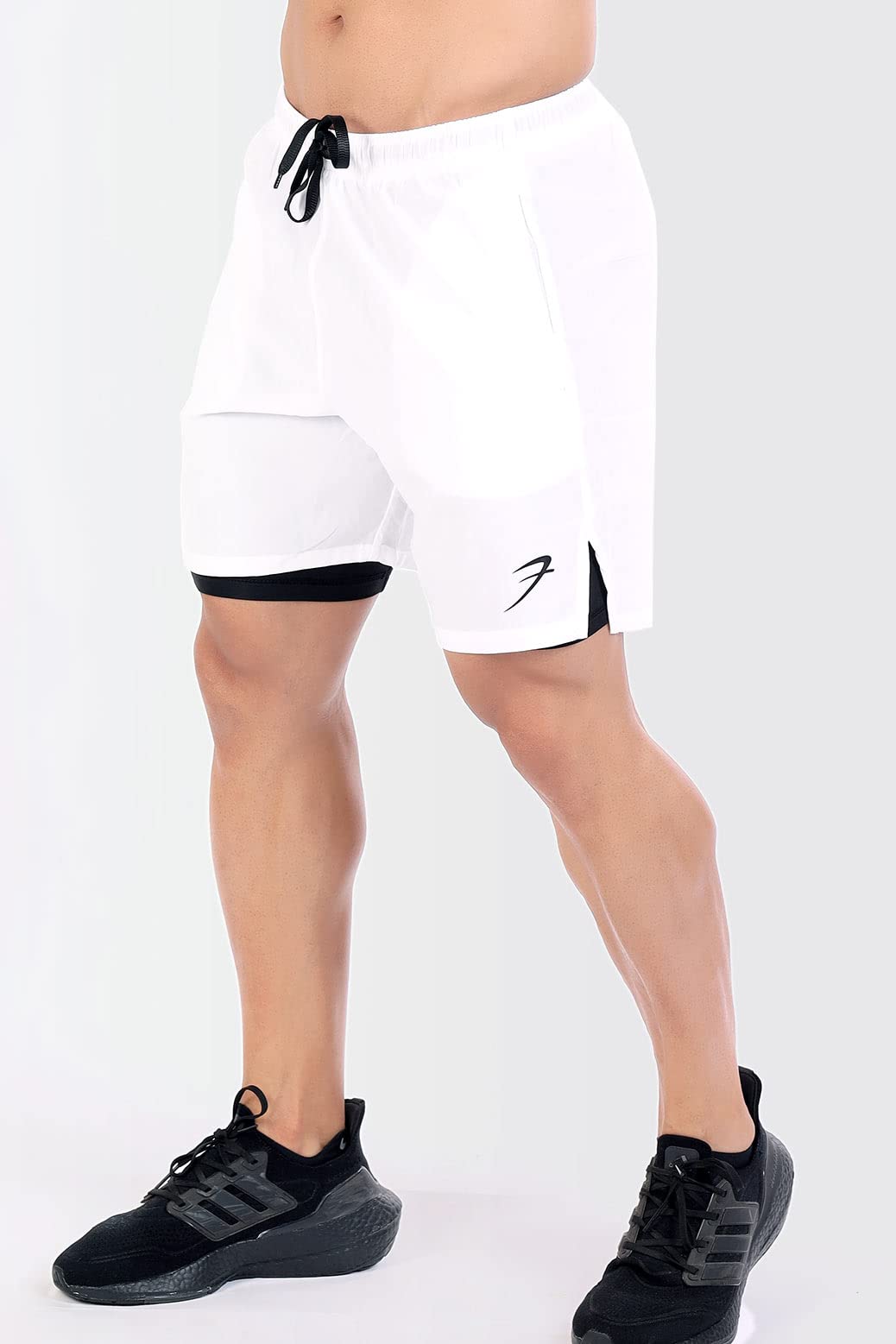 FUAARK Pantaloncini sportivi da uomo a doppio strato 2 in 1 con collant interni, aderenti, con tasca