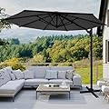 KioGro 10ft Large Round Cantilever Patio Umbrella with Base Included, Windproof Offset Umbrella with 360°Rotation and 0.07" Thickened Aluminum Pole, Heavy Duty Outdoor Sun Shade for Garden Decks, Patios, Pools ?Gray?