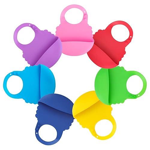 Miniatura 4 de Aricsen Paquete de 7 baberos de silicona para bebés y niños pequeños (6-72 meses), plástico ajustable para alimentación impermeable, fácil de