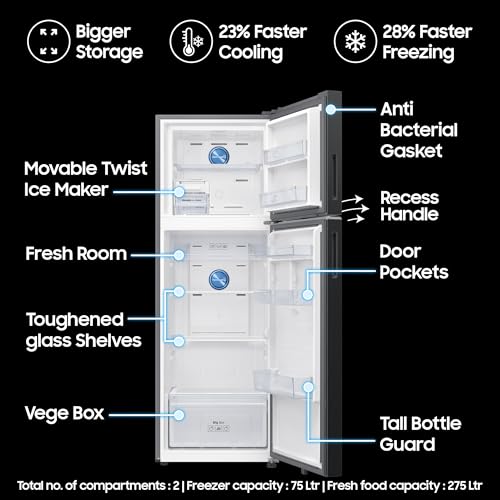 Image of Samsung 350 L, 3 Star, Convertible 5-in-1, Digital Inverter, Frost Free Double Door, WiFi Bespoke AI Refrigerator (RT38HG5A23BXHL, Luxe Black, 2026 Model)
