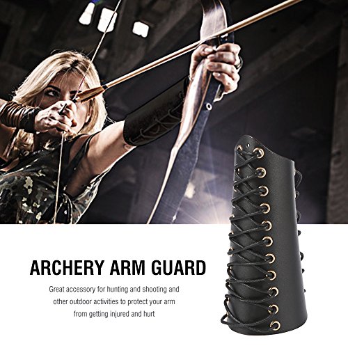 Antilog Arm Gurad, Archery Arm Guard Bracer Hunting Shooting Lace-Up Leather Armguard(Black) #TOP1