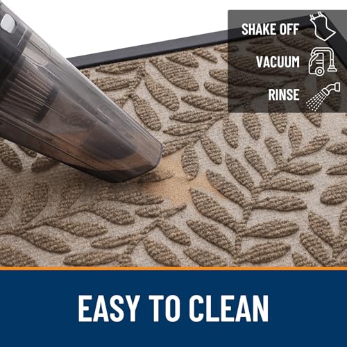 Image of OLANLY Door Mat Indoor Outdoor Entrance, 29.5x17, Waterproof All-Weather All-Season Doormat, Sturdy Natural Rubber, Stain and Fade Resistant, Low Profile, Easy Clean Patio Entryway Mat, Light Brown