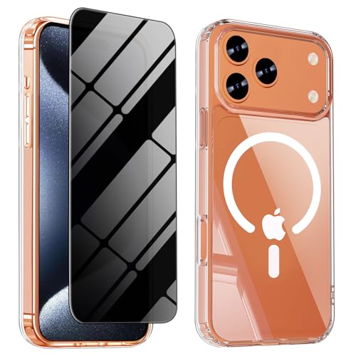 Image of Magnetic for iPhone 17 Pro Max Case with Privacy Screen Protector,[Non-Yellowing] Shockproof Clear Phone Case Compatible with MagSafe Women Girls for iPhone 17 ProMax 5g 2025,Transparent