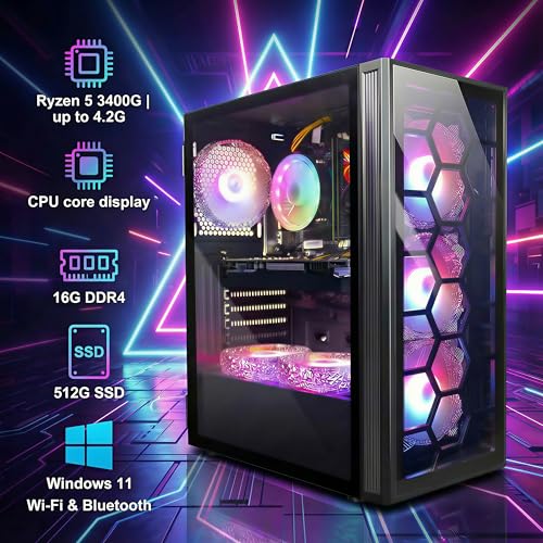 STGAubron RGB Desktop PC Computer, AMD Ryzen 5 3400G up to 4.2GHz, 16G DDR4, 512G SSD, WiFi 6 & BT 5.2, RGB Fan x6, Windows 11 Home - Image 3