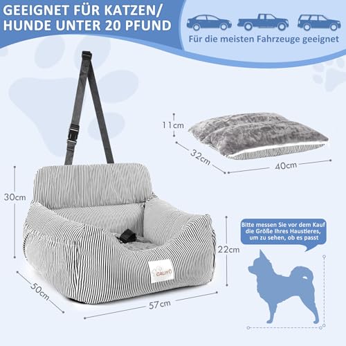 CALIYO Hundeautositz mit Stabiler Basis & Sicherheitsgurt | Hundesitz Auto für Kleine bis 10 kg | Memory Foam-Sitzauflage | Wasserdichter, Abwaschbarer Hundekorb mit Aufbewahrungstasche (Schwarz/Weiß)