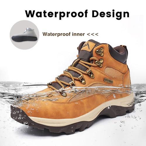 CC-Los Men's Waterproof Hiking Boots Outdoor Relaxed Fit Lightweight Wheat Size 13.5-14 Wide