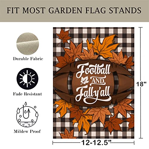 Artofy Football And Fall Y'all Garden Flag Autumn Home Decorative House Yard Outside Small Flag Black White Buffalo Plaid Check Maple Leaves Decor, Thanksgiving Farmhouse Outdoor Decoration Sign 12X18 #TOP1