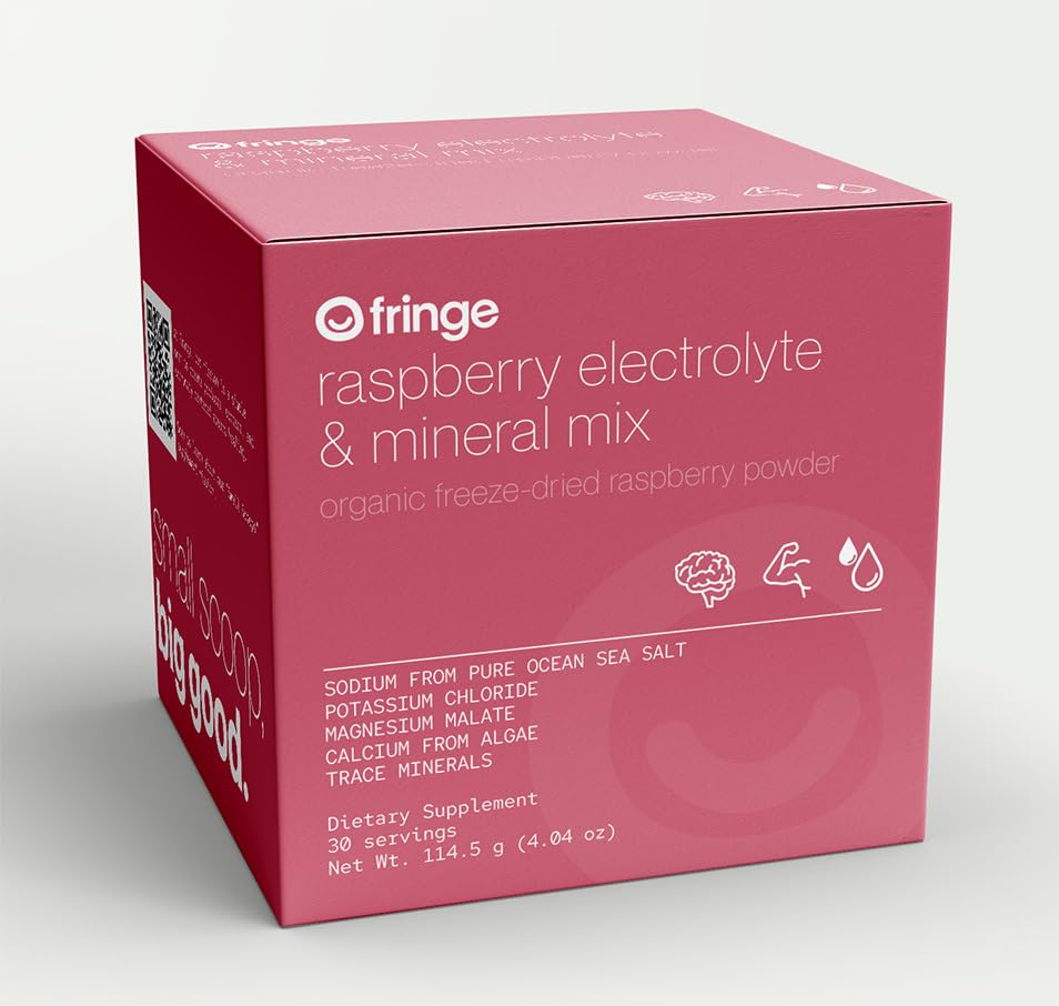 Image of Fringe Electrolyte & Mineral Mix with Freeze-Dried Raspberries for Natural Flavor, Ocean Sea Salt for Hydration, Potassium, Magnesium, Calcium & Trace Minerals, 30 Servings