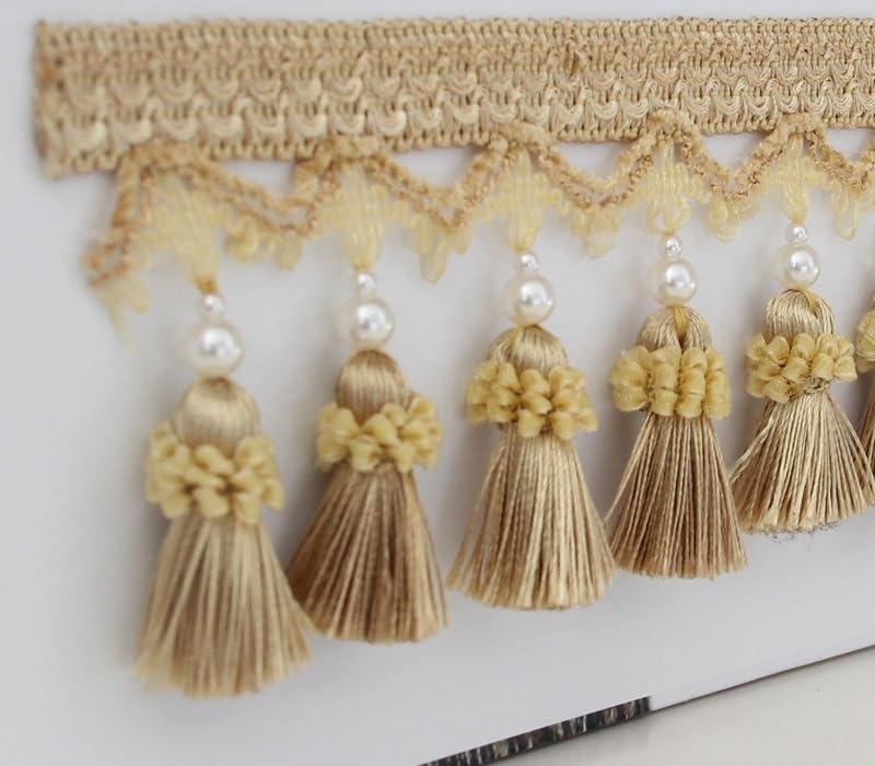 Dentelle de rideau, pompon de garniture de frange, ruban de garniture de pompon de frange perlée de 1 mètre pour rideaux, coupe de dentelle, décoration de rideau de maison, nappe de couture, bord de