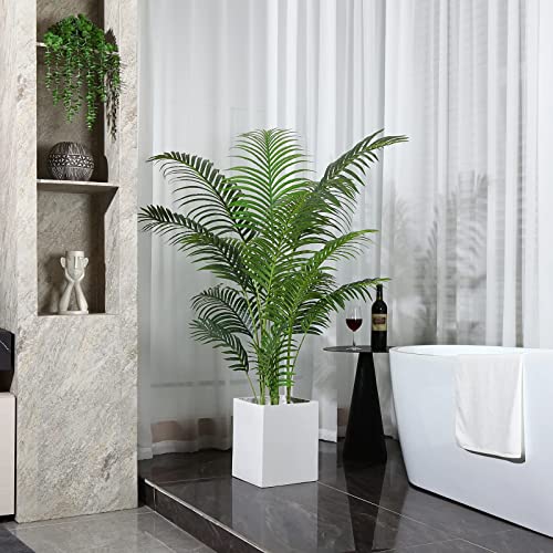 Ferrgoal Artificial Areca Palm Plants 5.2 Ft Tropical Fake Palm Trees With 17 Trunks,Pot And Woven Seagrass Basket Perfect Faux Dypsis Lutescens Tree For Home Indoor Outdoor Office Modern Decor Green #TOP3