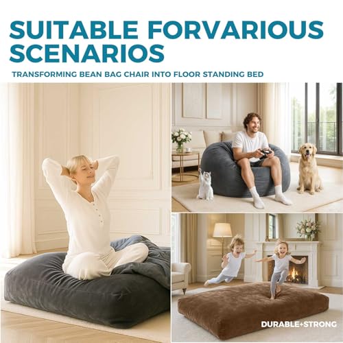 Image of Big Bean Bag Chairs for Adults,Bean Bag with Filler Included,Memory Foam Bean Bag,Giant beanbag,Suitable for Reading Chairs in Living Room, Bedroom and Dormitory. (Dark Gray, Bean Bag Bed)