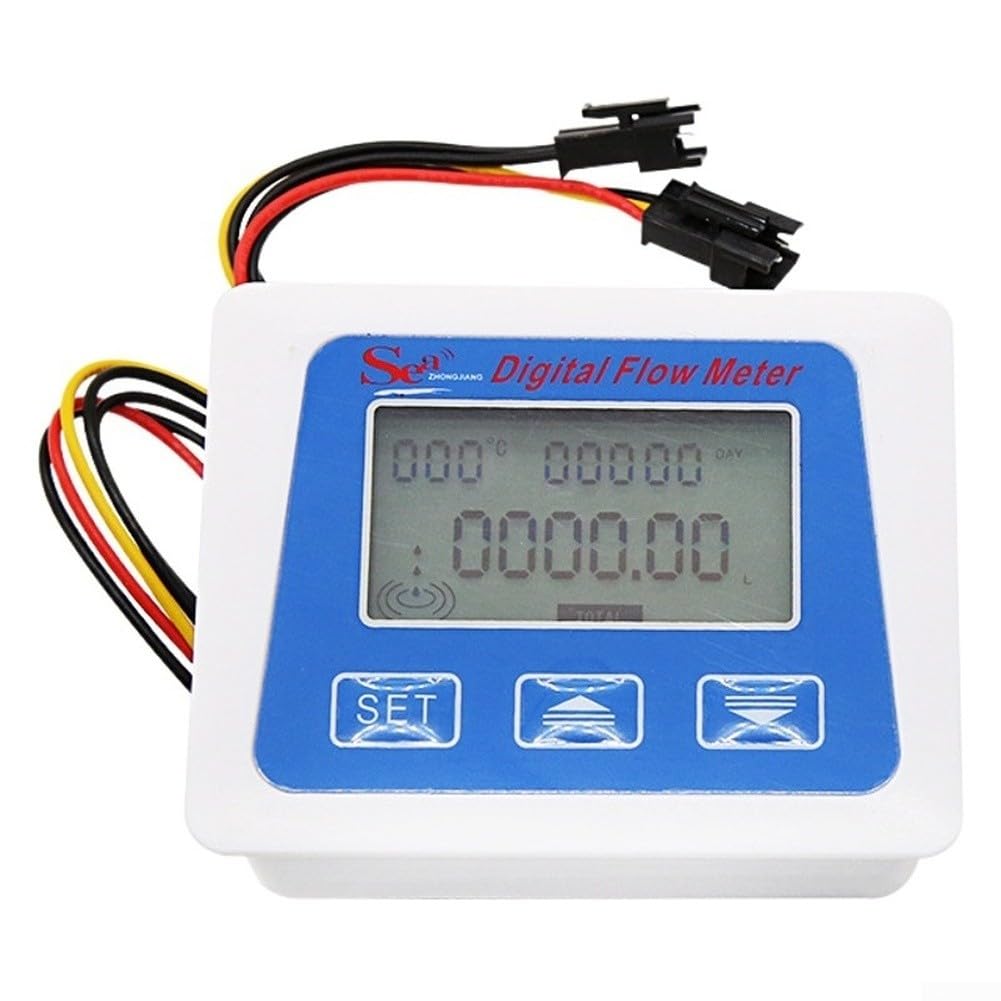 Medidor electrónico de flujo de agua alimentado por batería con pantalla LCD digital para un monitoreo preciso del caudal y la temperatura en riego e industria, 130 L min