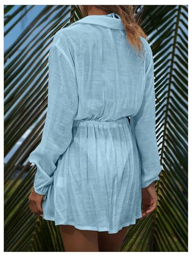SOLY HUX Women's Swimsuit Cover Up Long Sleeve Vacation Coverups Mini Dress Summer Beachwear3