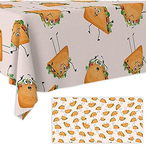 GZBJMYGS Cartoon Quesadilla Tablecloths Sandwich Burrito Mexican Taco Bell Print Table Covers Decorations for Birthday Party Dining Room Holiday Banquet Picnic Booth Props Supplies Favors 53"x98" Cover