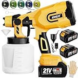 Cordless Paint Sprayer Gun with Battery 2 X 4000mAh, Handheld Electric Paint Gun with 5 Copper Nozzles, 1200ML Containers, Airless HVLP Paint Sprayer for House Painting Furniture Cabinets Fence Wall