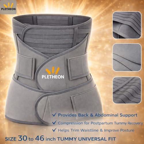 Image of PLETHEON Post Pregnancy Waist Clincher | 3 in 1 Postpartum Belt for Women | Tummy Control Abdominal Binder | Back Support, Belly Compression | Slimming Shapewear Corset for Recovery (3 in 1 PPB-Grey)