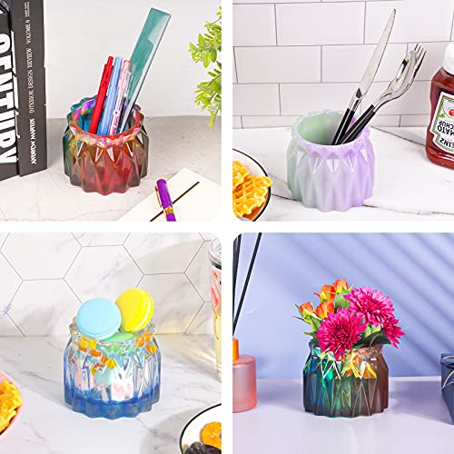 Niart Epoxy Resin Diamond Faceted Vase Diy Casting Silicone Mold Kit+Glitters, Flower Planter Pen Holder Food Storage Kitchen Organizer Trinket Container Jewelry Box Art Crafts Home Decor Holiday Gift #TOP4