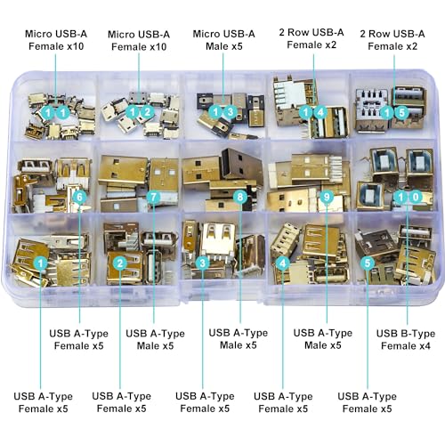 Kit surtido conector USB 2.0 hembra y macho para PCB miniatura 2