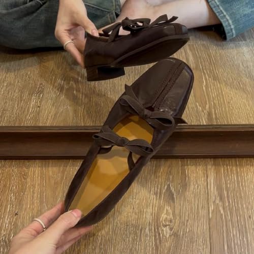 Elegant Sheepskin Low Heel Mary Jane Ballet Flats for Women | 3cm Heel, Shallow Mouth Square Toe Shoes with Bow Detail | Comfortable & Stylish Everyday Wear4