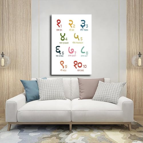Impression sur toile chiffres hindi le cadeau de naissance idéal pour chambre de bébé