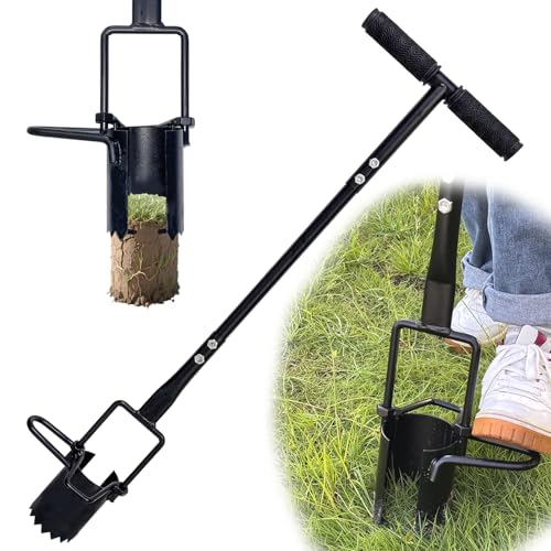 Carbon Steel Bulb Planter Tool Long Handle Soil Sampler Lawn Aerator Serrated Base Gardening Bulb Transplanter with Soft Grip Heavy Duty Sod Plugger for Digging Holes to Plant Daffodils Tulips Iris