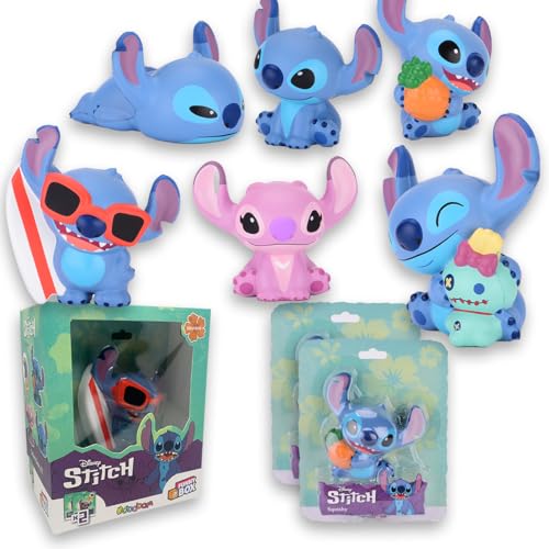 Disney Stitch Squishy Funny Box, Personajes coleccionables en versión Maxi, 13 cm, Juego de 2 Unidades, Suaves Juguetes para Aplastar